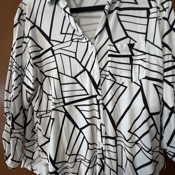 Ava Sky Black and White Abstract Button Down Shirt - Picture 1 of 2